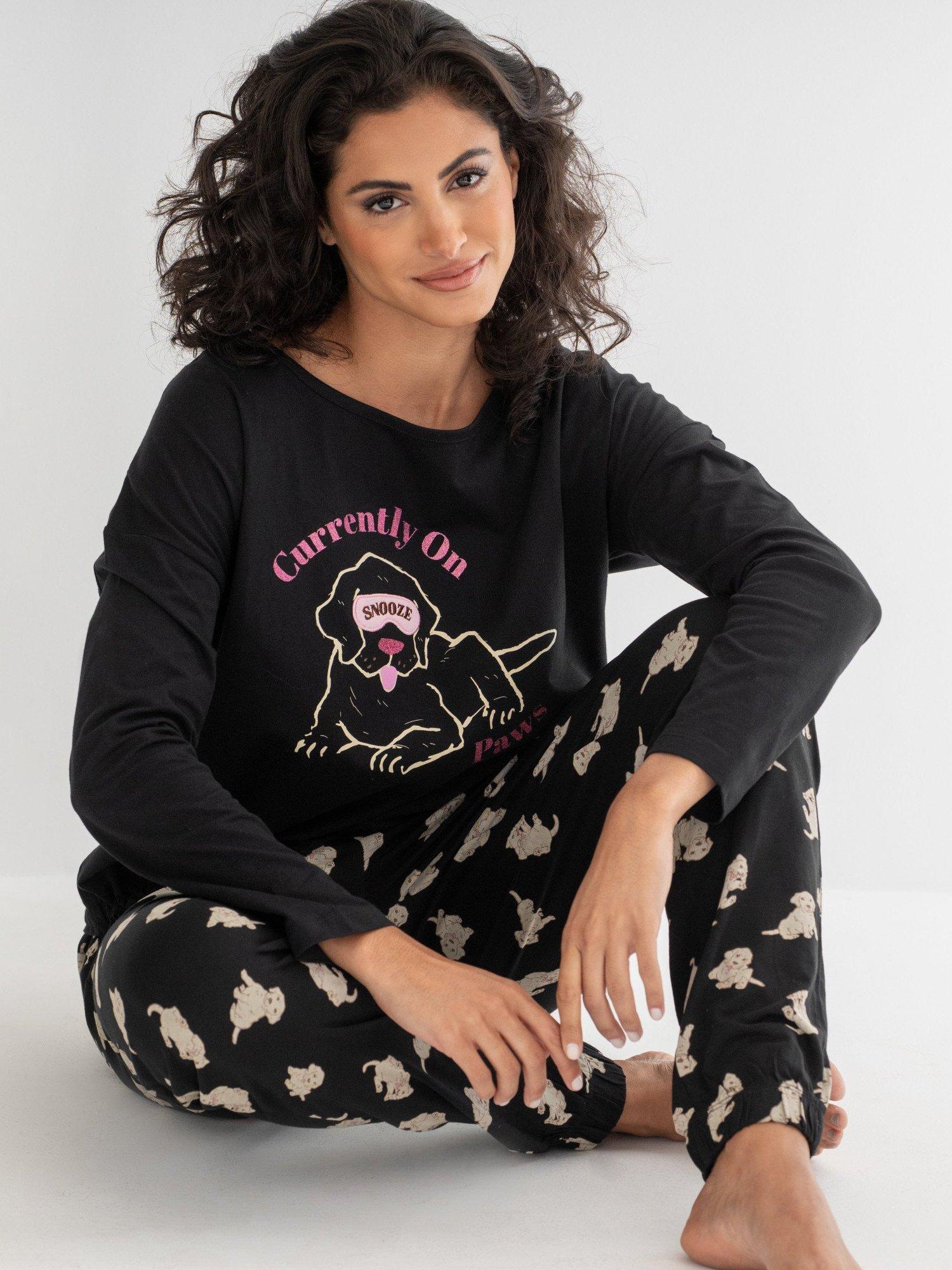 Product image 1 of 11, which shows Pour Moi Jersey Cotton Dog Pyjama Set , Black, 8