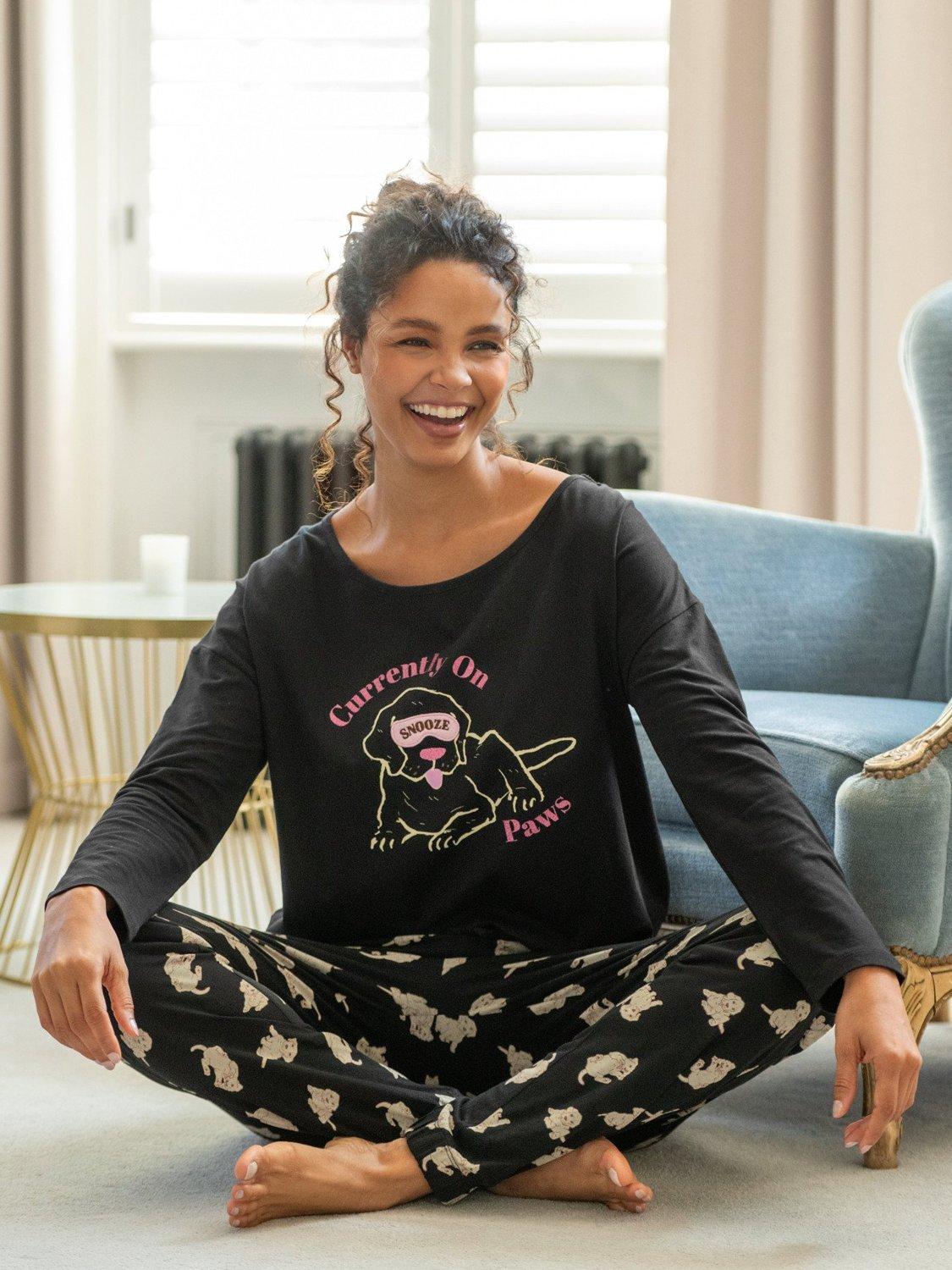 Product image 6 of 11, which shows Pour Moi Jersey Cotton Dog Pyjama Set , Black, 8