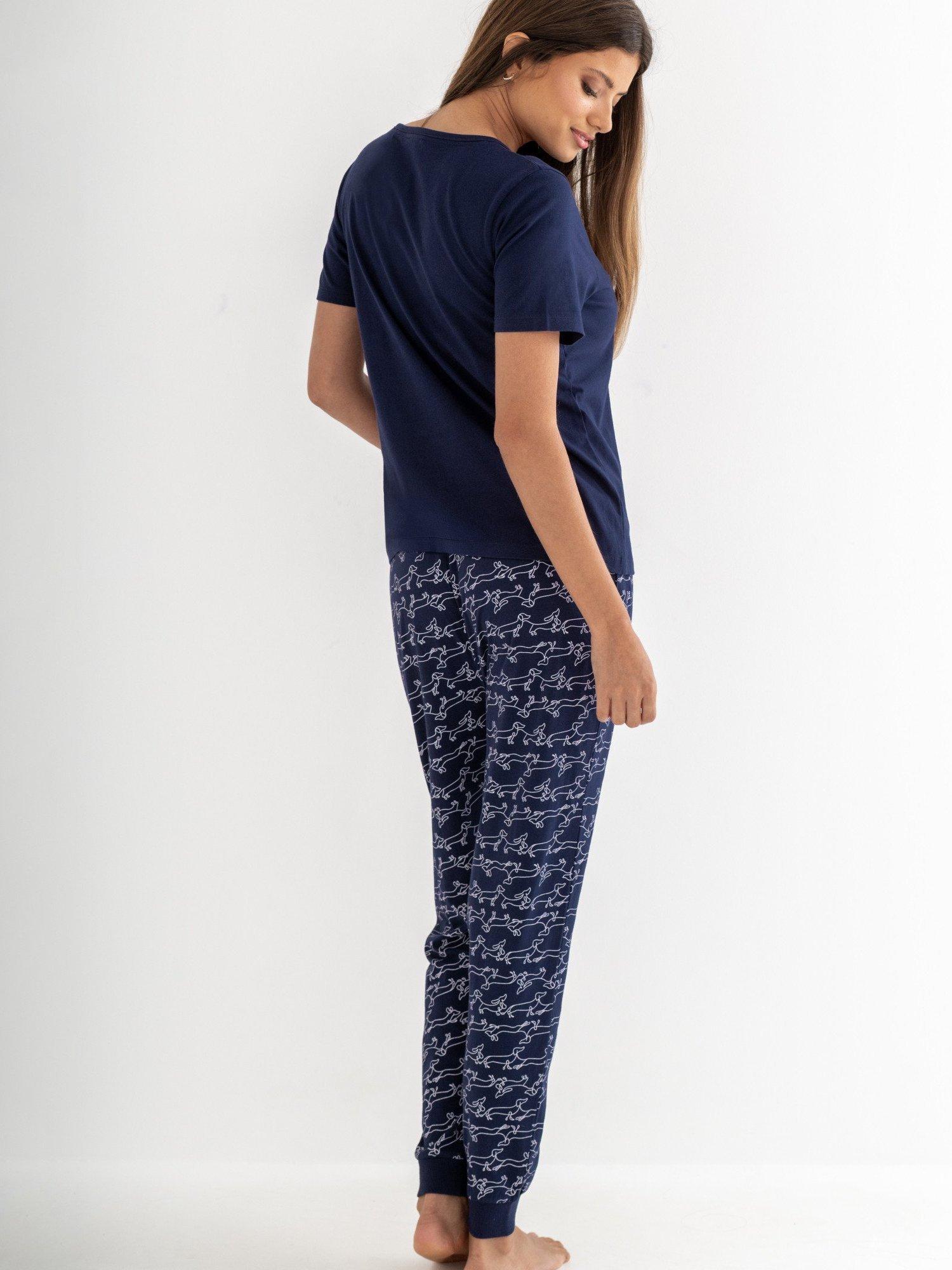 Product image 4 of 10, which shows Pour Moi Jersey Cotton Daschund Short Sleeve Pyjama Set , Navy, 8