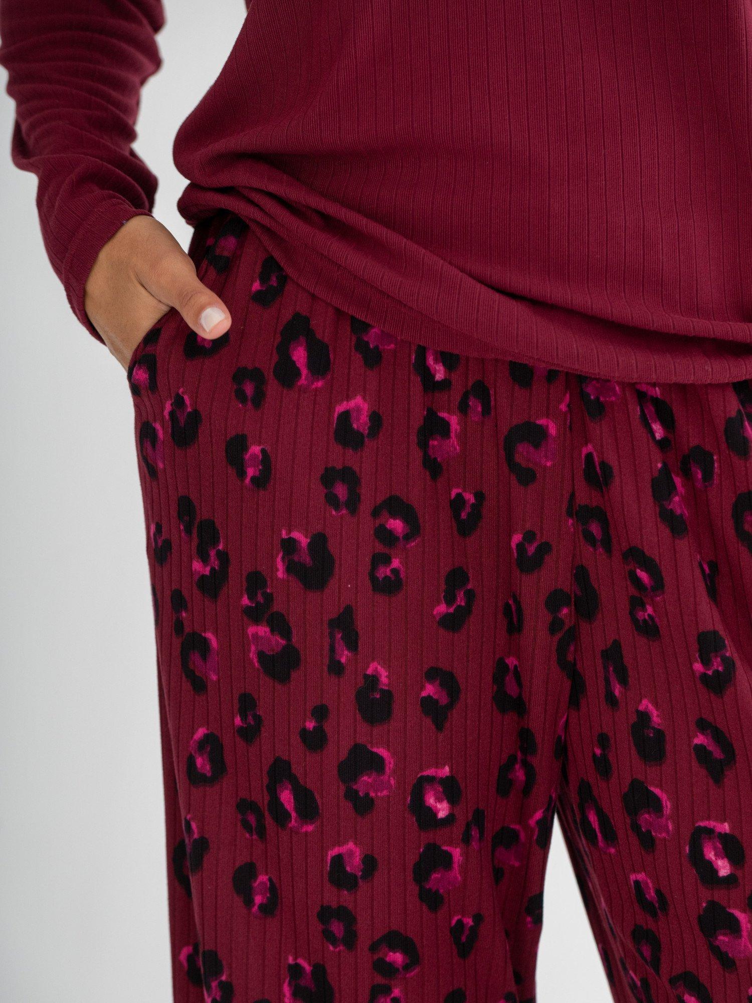 Product image 3 of 10, which shows Pour Moi Brushed Rib Lace Trim V-Neck Lounge Pyjama Set , Berry, 8