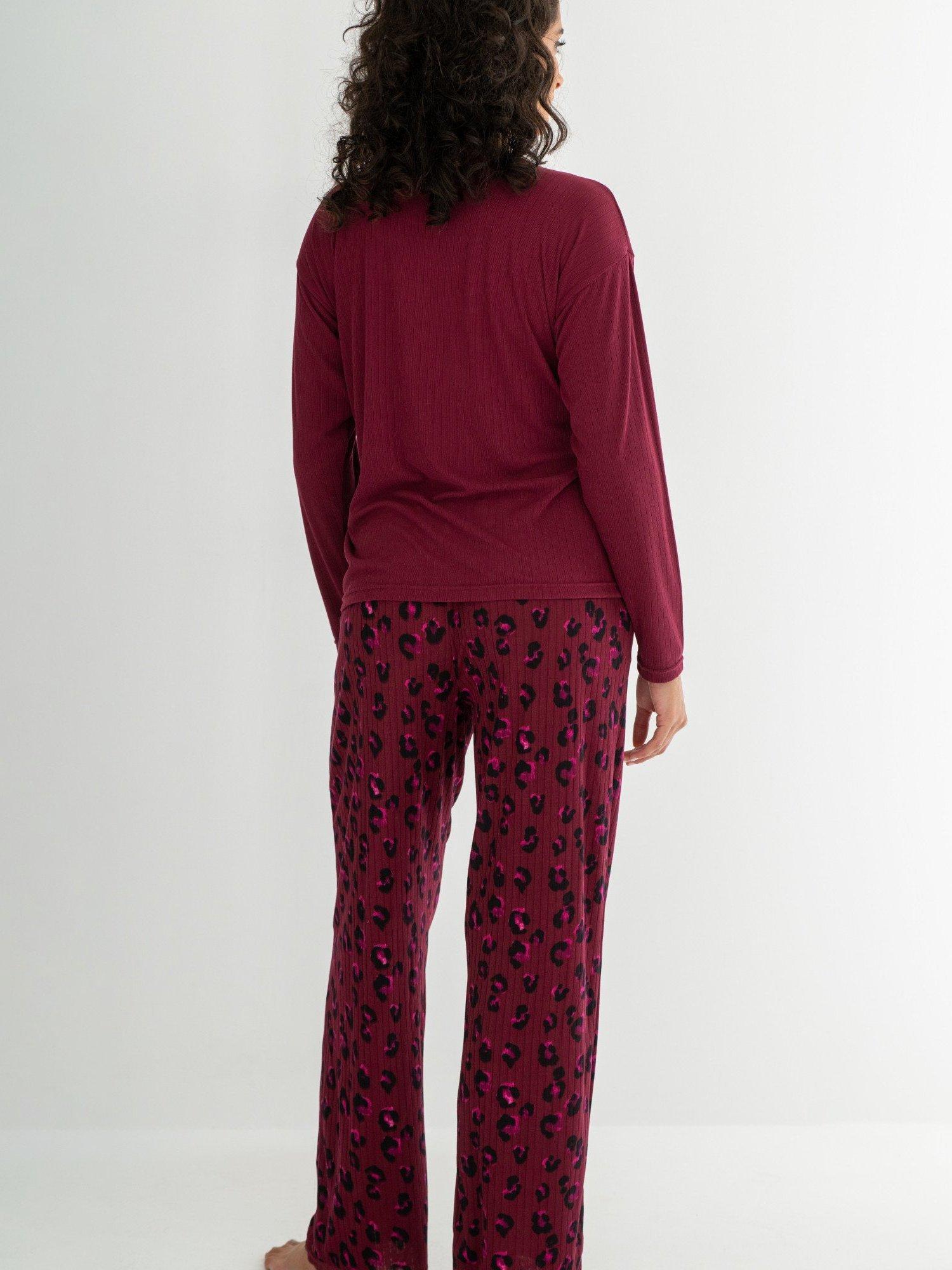 Product image 4 of 10, which shows Pour Moi Brushed Rib Lace Trim V-Neck Lounge Pyjama Set , Berry, 8