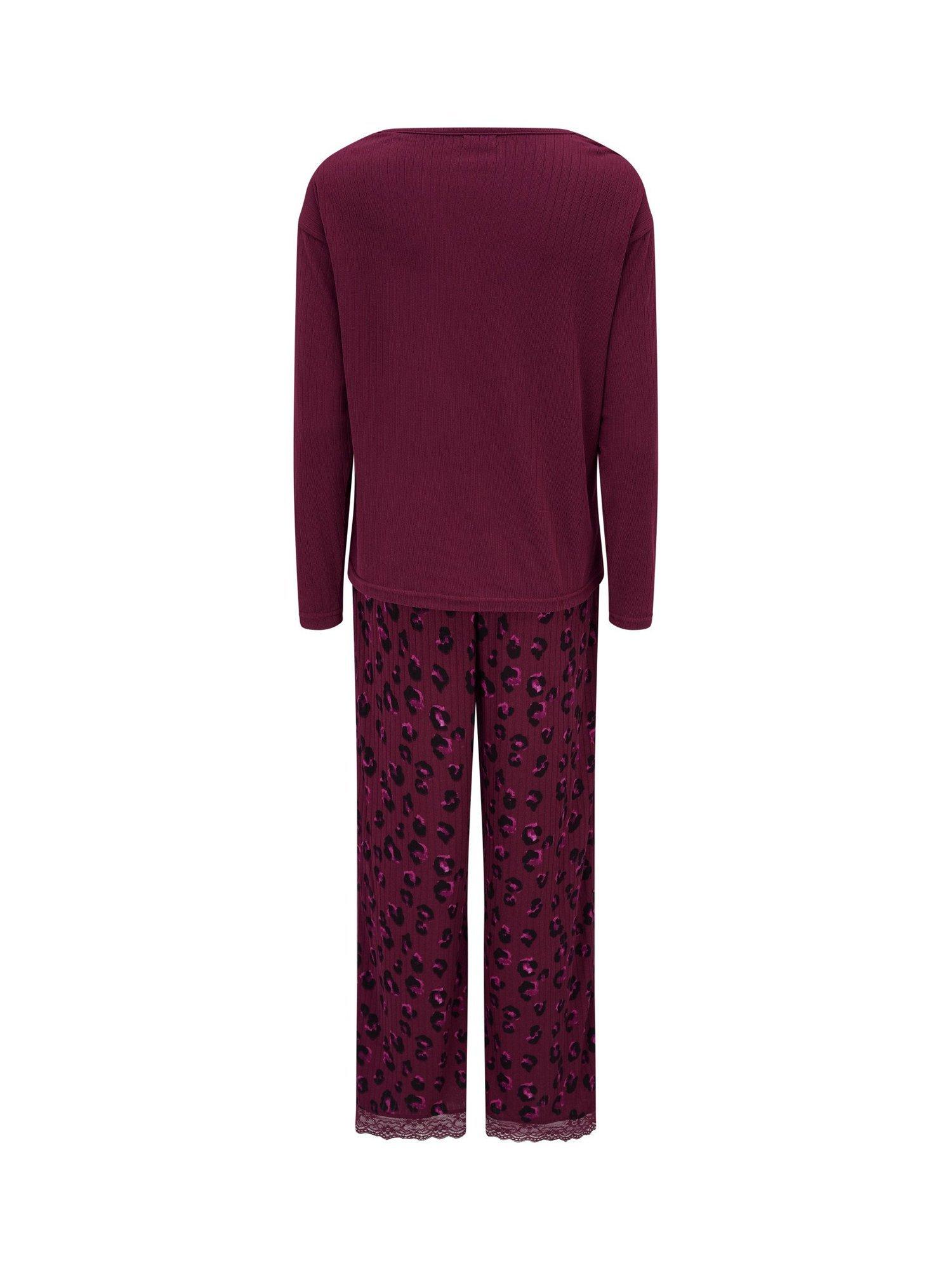 Product image 10 of 10, which shows Pour Moi Brushed Rib Lace Trim V-Neck Lounge Pyjama Set , Berry, 8