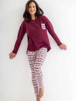 Pour Moi Soft Touch Jersey Fairisle Leggings Pyjama Set, Red/White, Red/White
