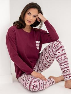 Pour Moi Soft Touch Jersey Fairisle Leggings Pyjama Set, Red/White - view 2, Red/White