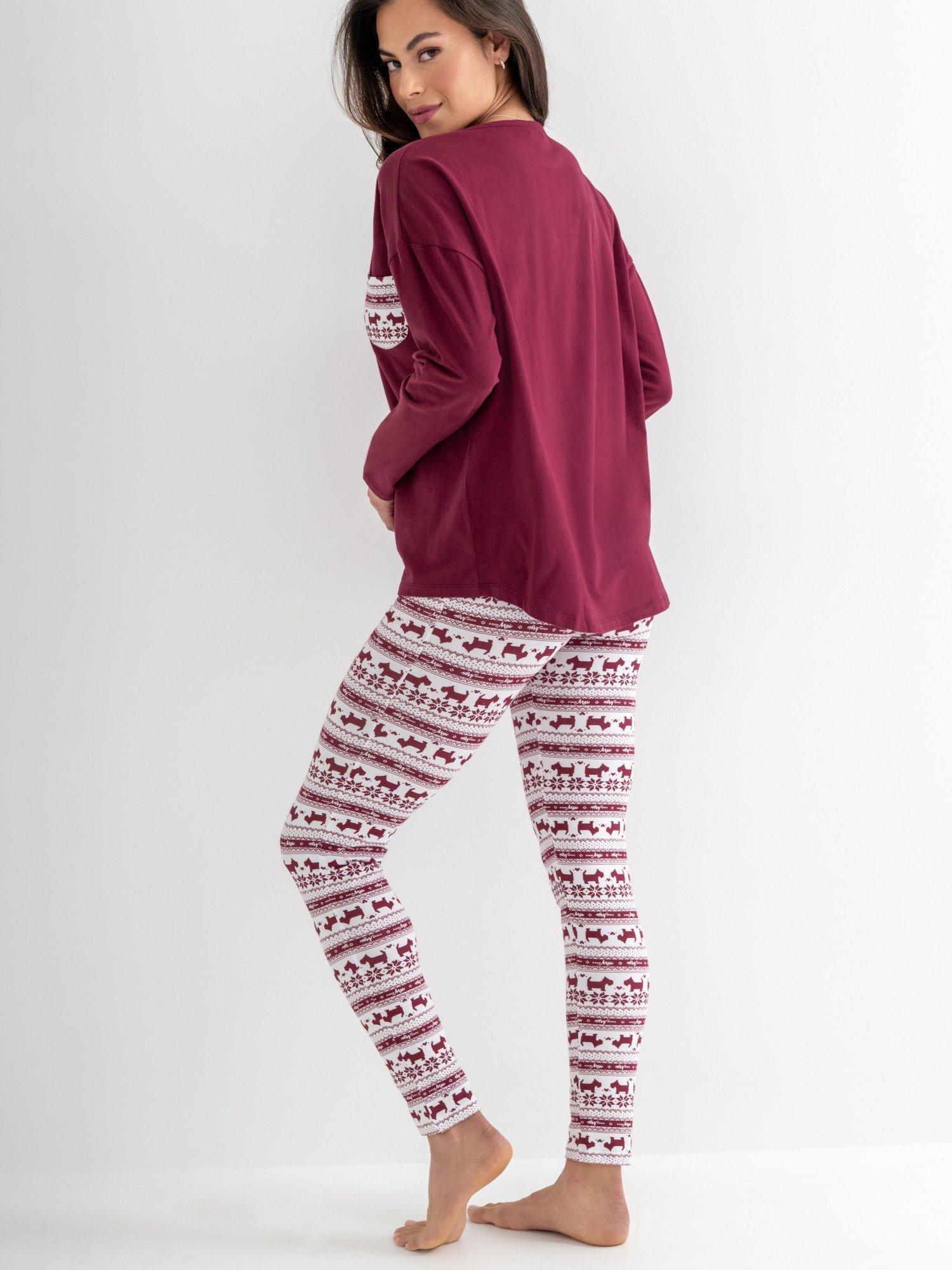 Product image 3 of 8, which shows Pour Moi Soft Touch Jersey Fairisle Leggings Pyjama Set, Red/White, 8