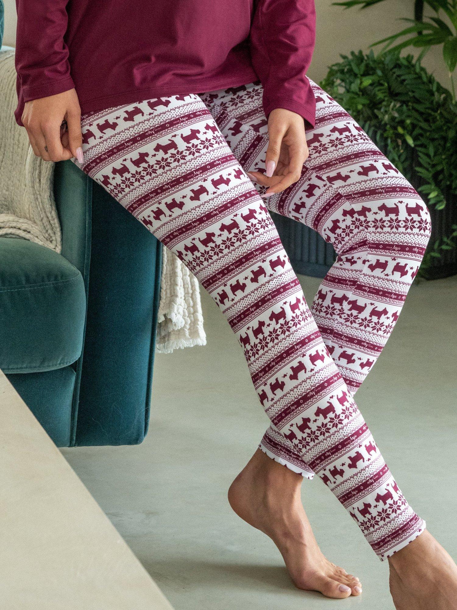 Product image 5 of 8, which shows Pour Moi Soft Touch Jersey Fairisle Leggings Pyjama Set, Red/White, 8