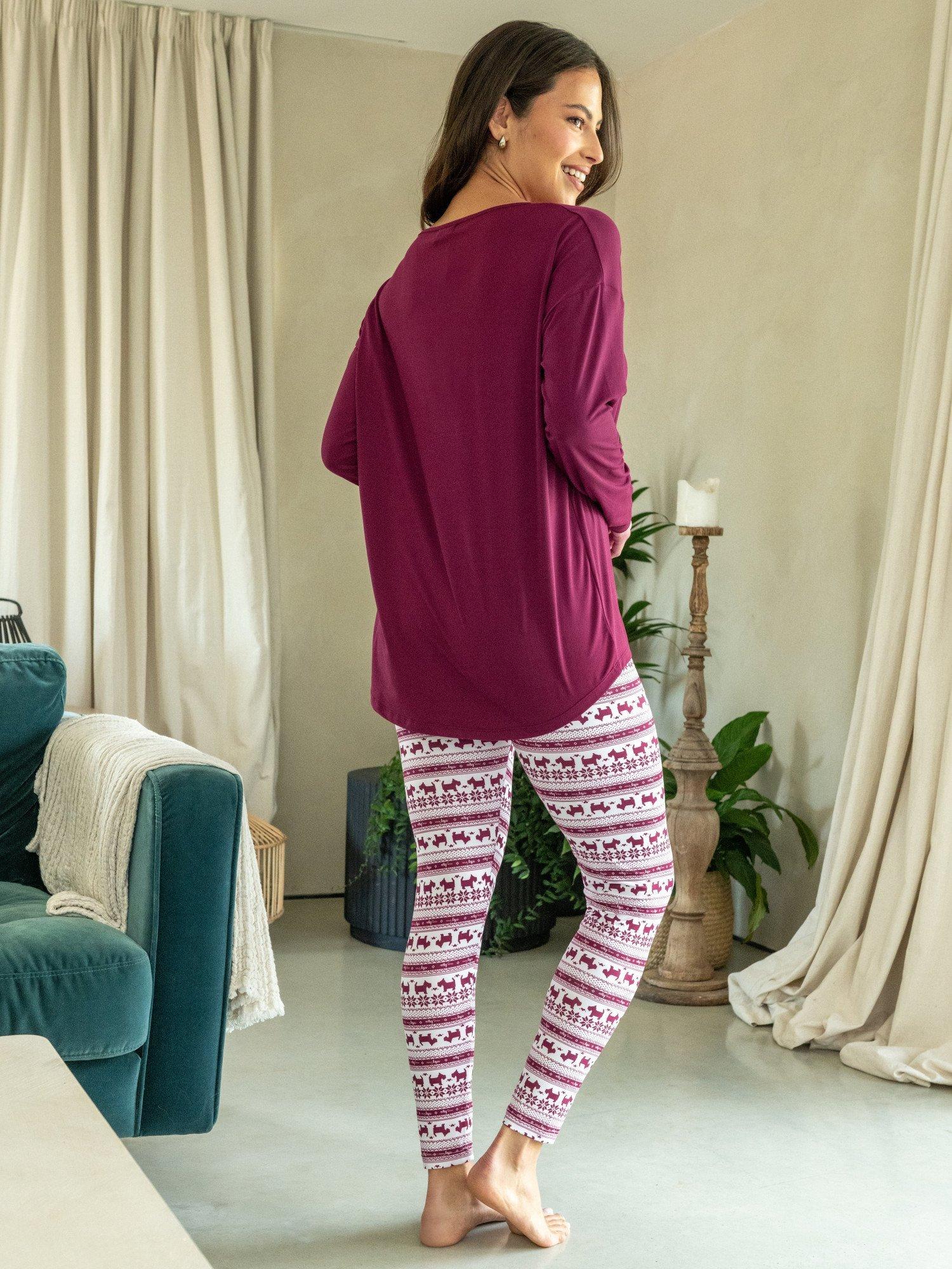 Product image 6 of 8, which shows Pour Moi Soft Touch Jersey Fairisle Leggings Pyjama Set, Red/White, 8