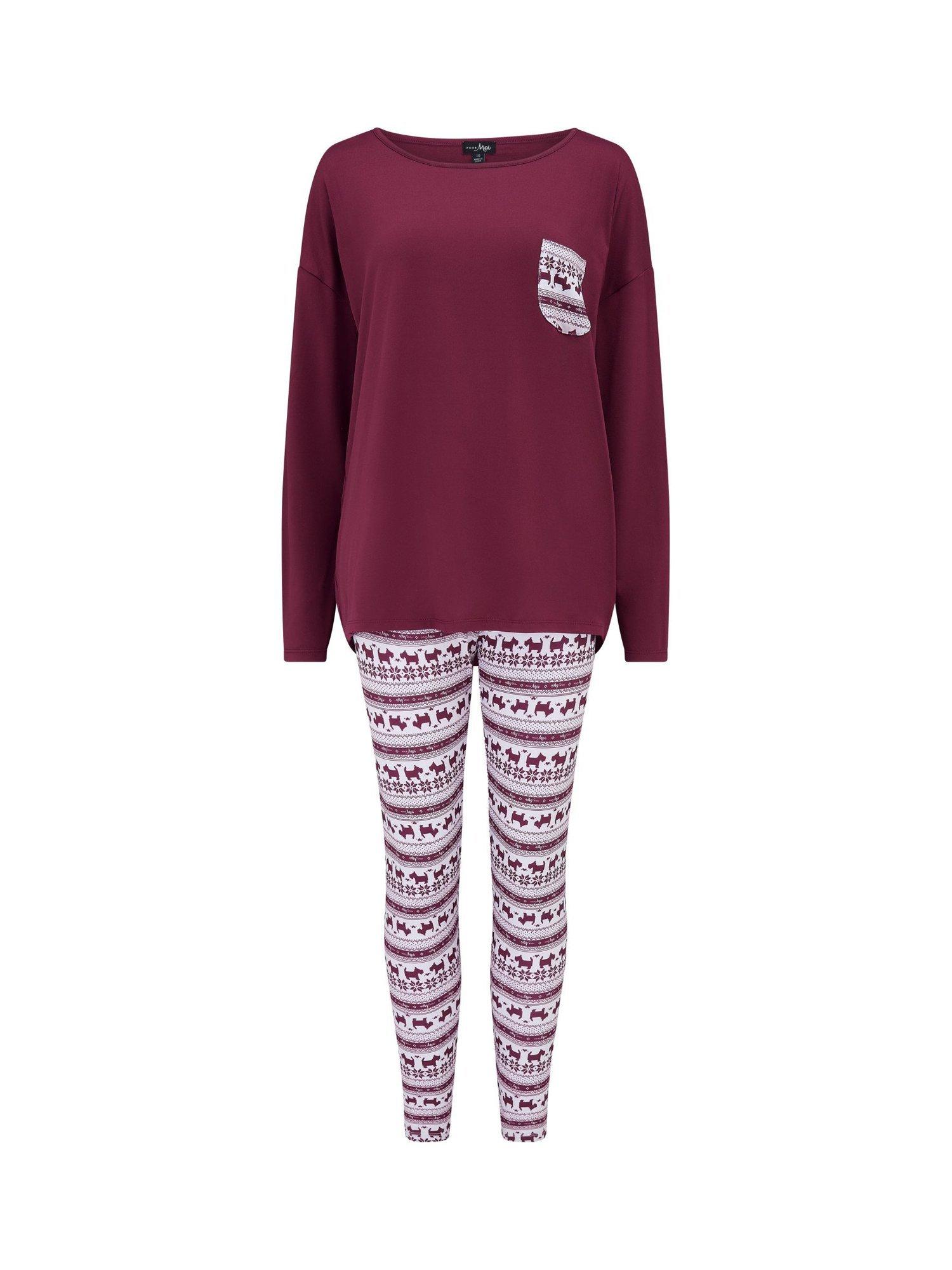Product image 7 of 8, which shows Pour Moi Soft Touch Jersey Fairisle Leggings Pyjama Set, Red/White, 8