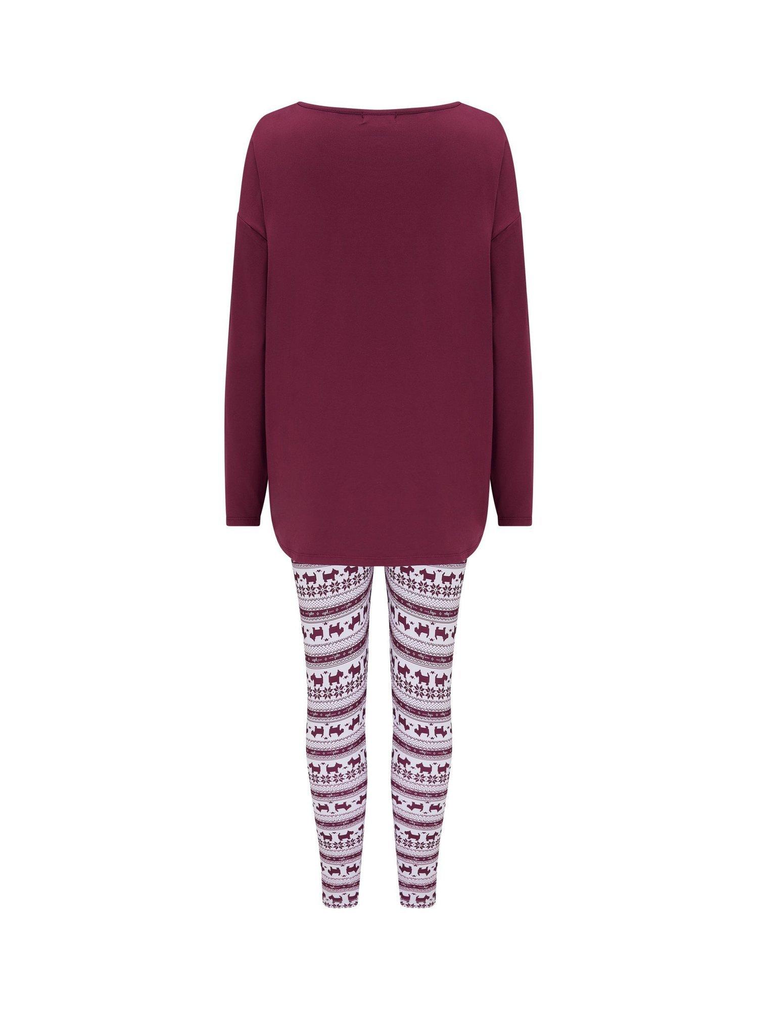 Product image 8 of 8, which shows Pour Moi Soft Touch Jersey Fairisle Leggings Pyjama Set, Red/White, 8