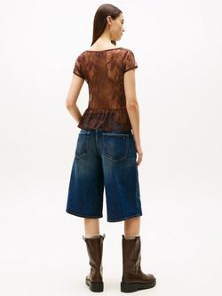 Tommy Jeans Floral Lace Detailing Blouse, Brown - view 2, Brown