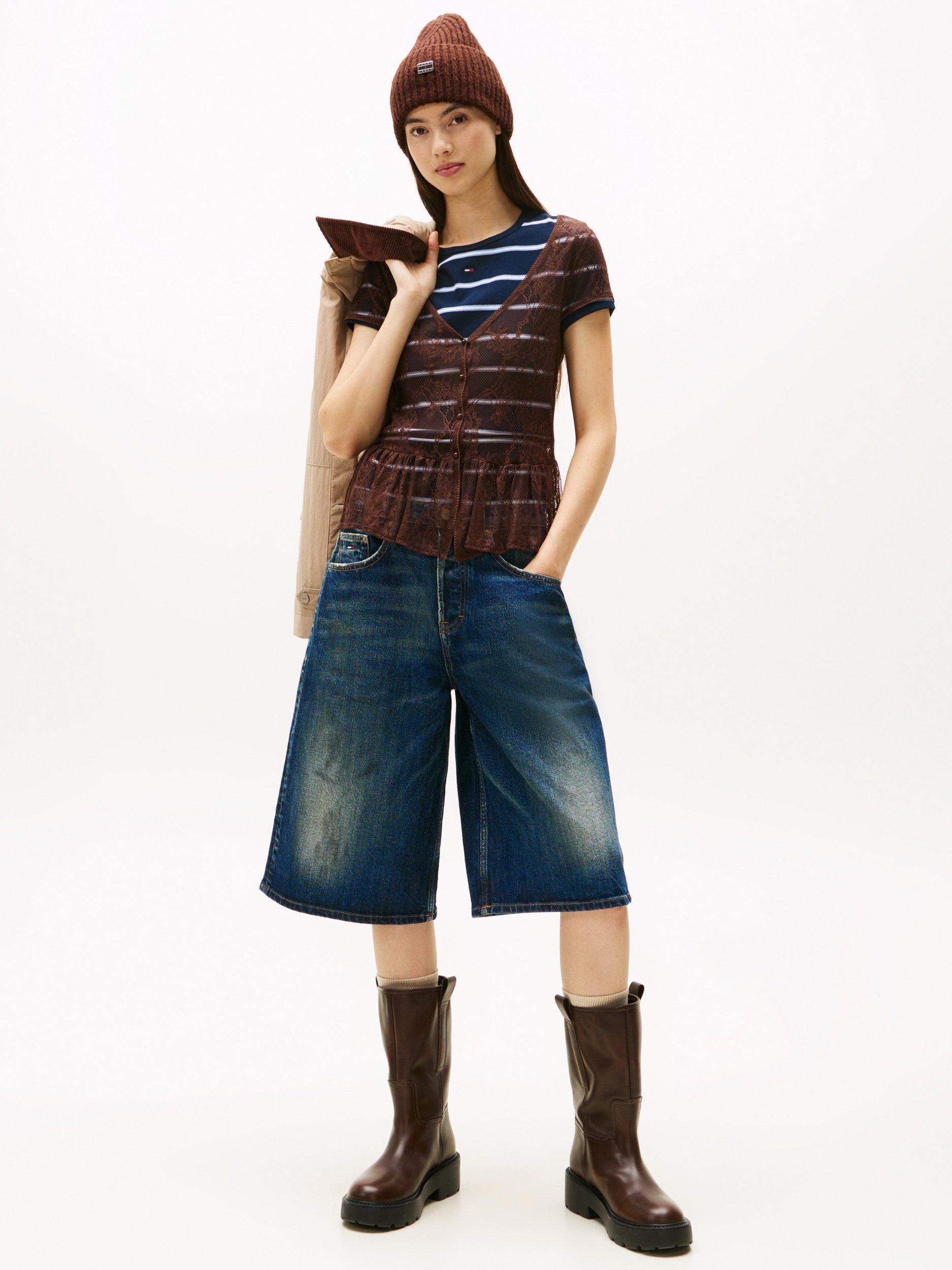 Product image 4 of 5, which shows Tommy Jeans Floral Lace Detailing Blouse, Brown, S