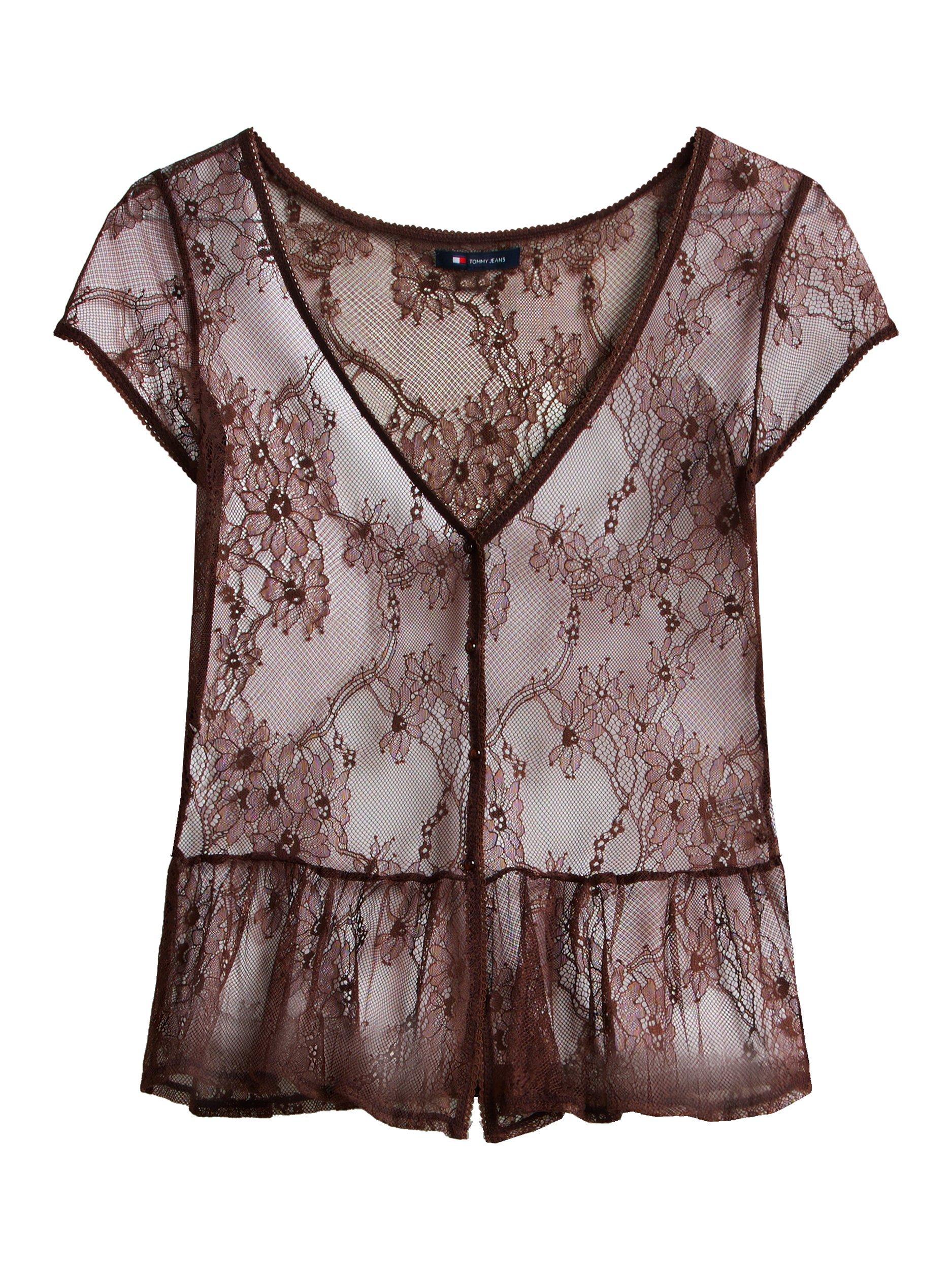 Product image 5 of 5, which shows Tommy Jeans Floral Lace Detailing Blouse, Brown, S