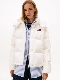 Tommy Jeans Alaska Shiny Down Longline Puffer Jacket, Ancient White