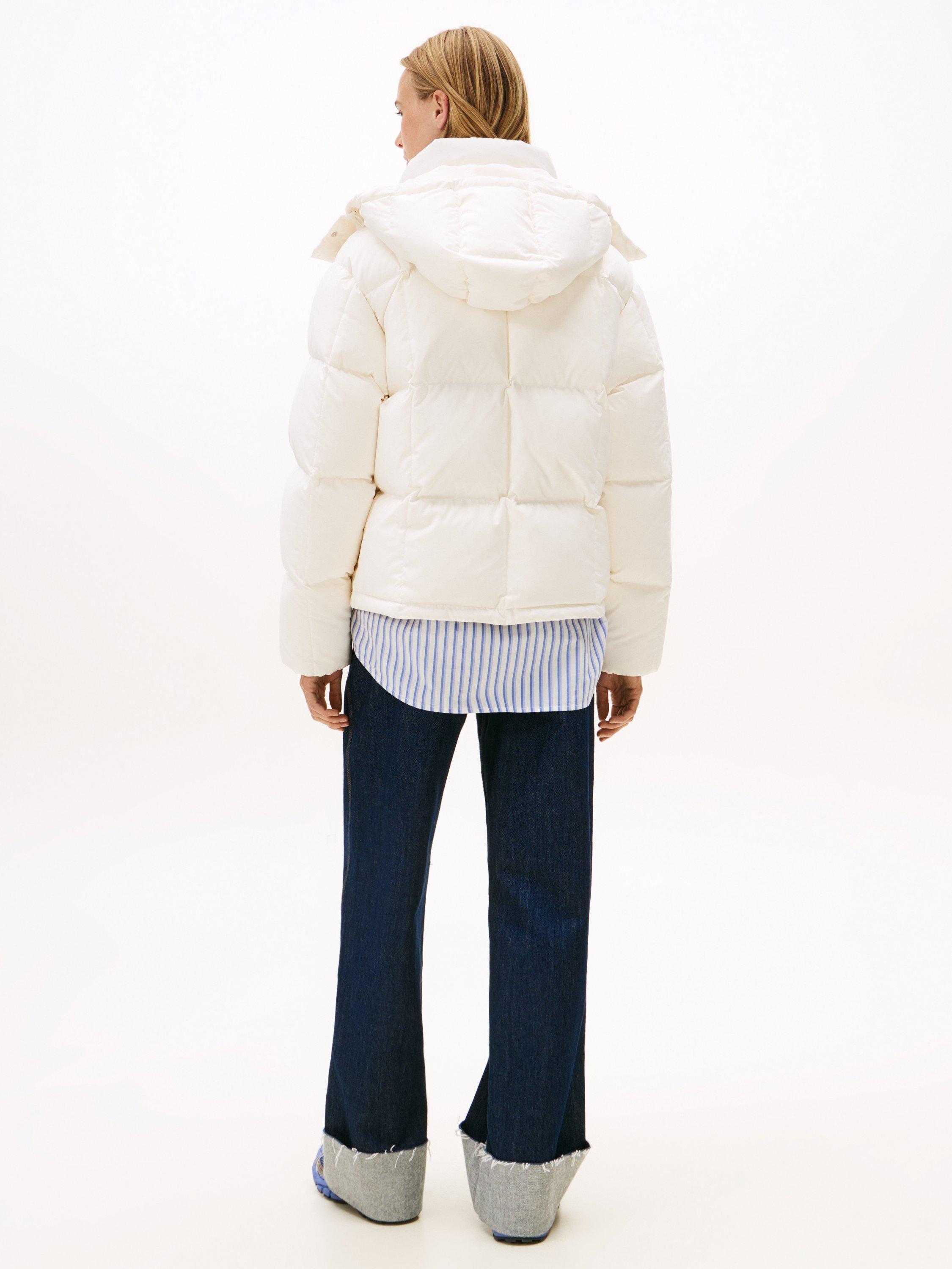 Product image 2 of 5, which shows Tommy Jeans Alaska Shiny Down Longline Puffer Jacket, Ancient White, S
