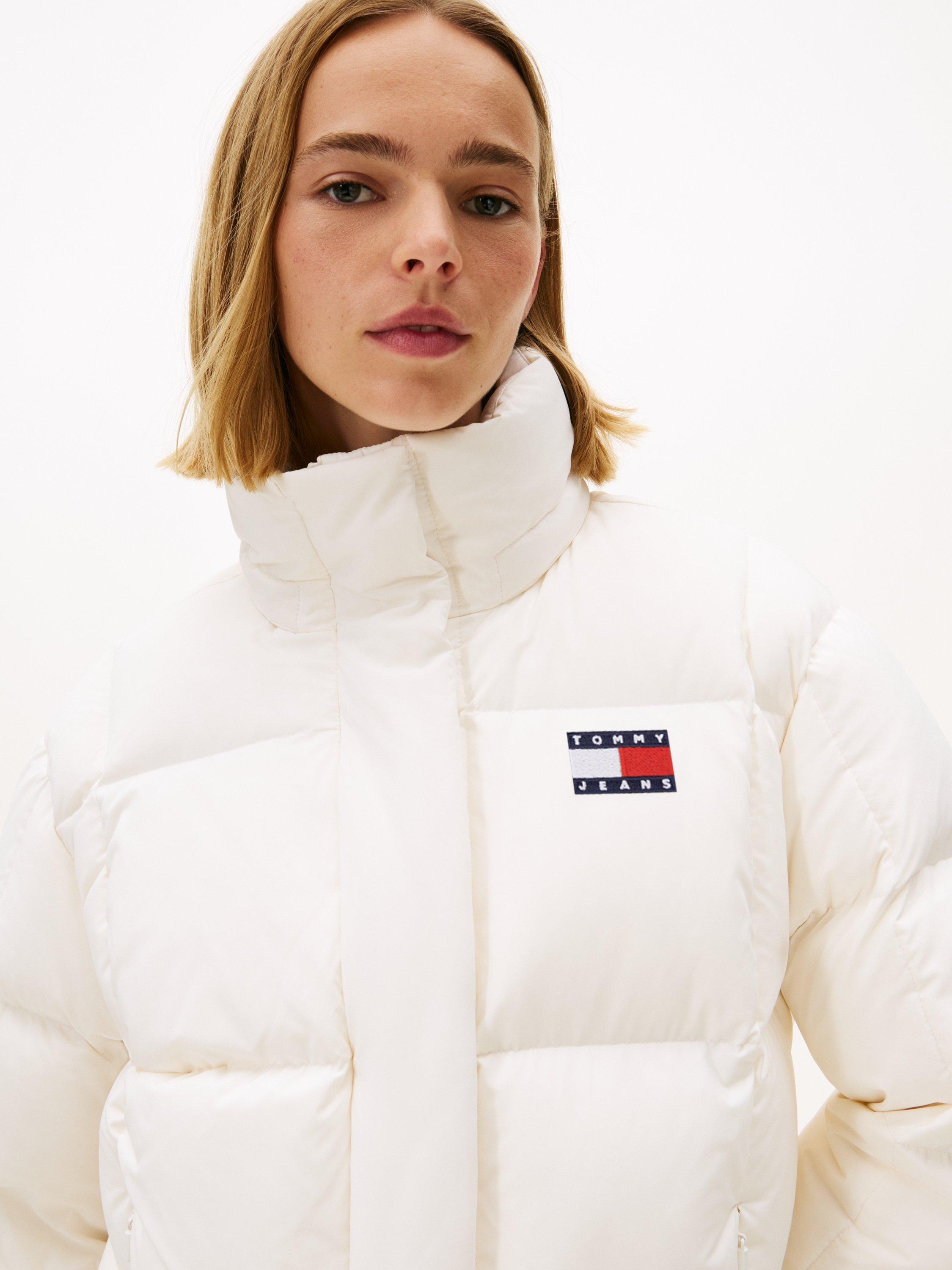 Product image 3 of 5, which shows Tommy Jeans Alaska Shiny Down Longline Puffer Jacket, Ancient White, S