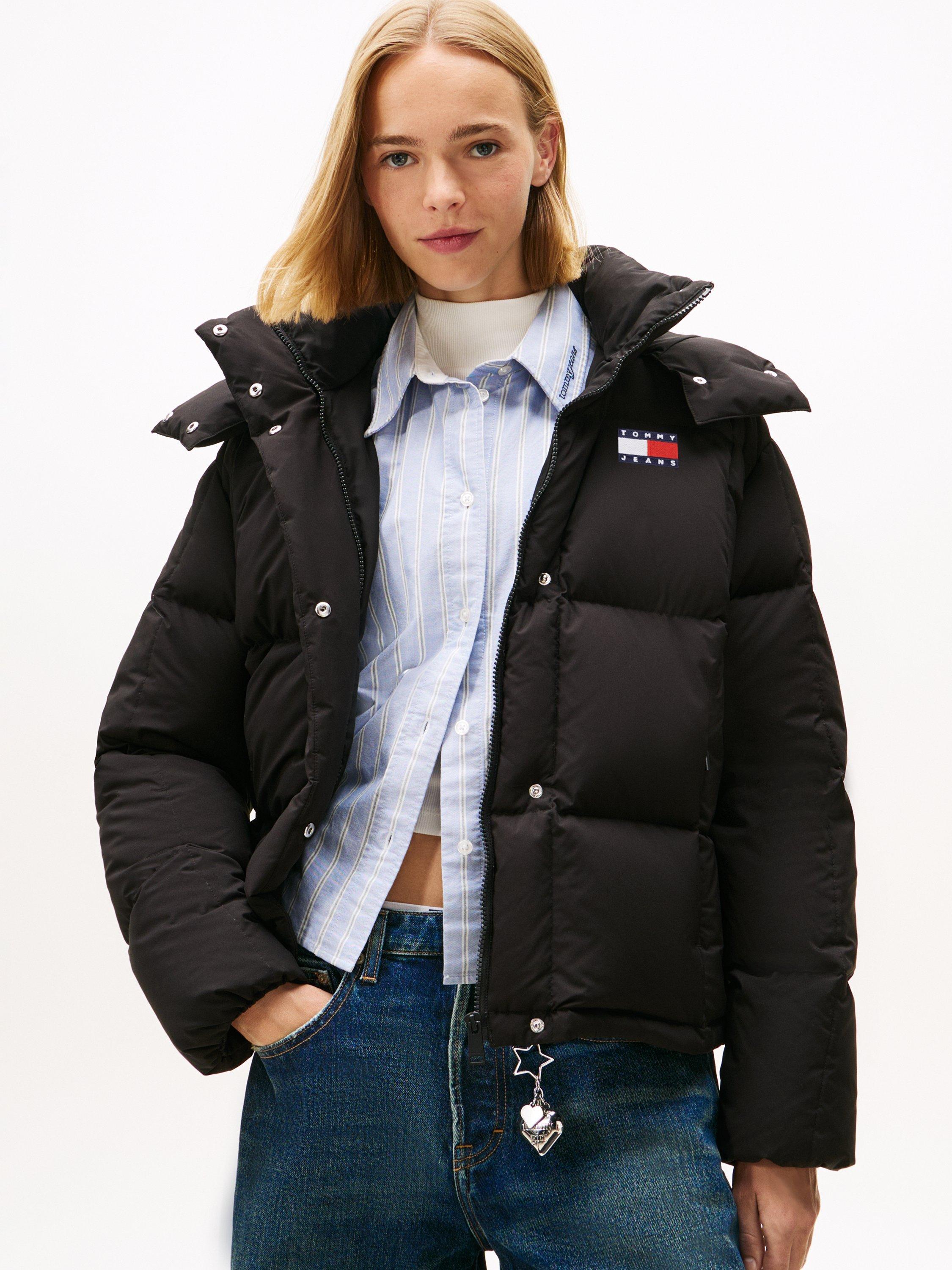 Product image 1 of 5, which shows Tommy Jeans Alaska Shiny Down Longline Puffer Jacket, Black, XL