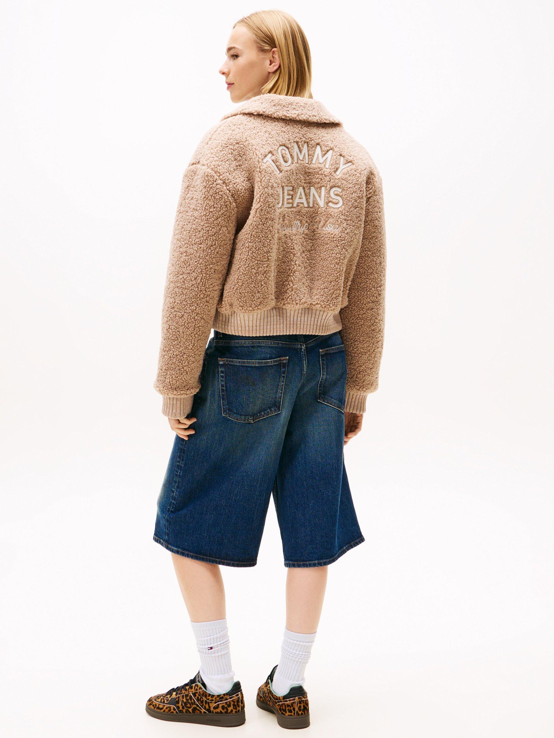 Product image 2 of 6, which shows Tommy Jeans Varsity Teddy Jacket, Malted Milk, XS