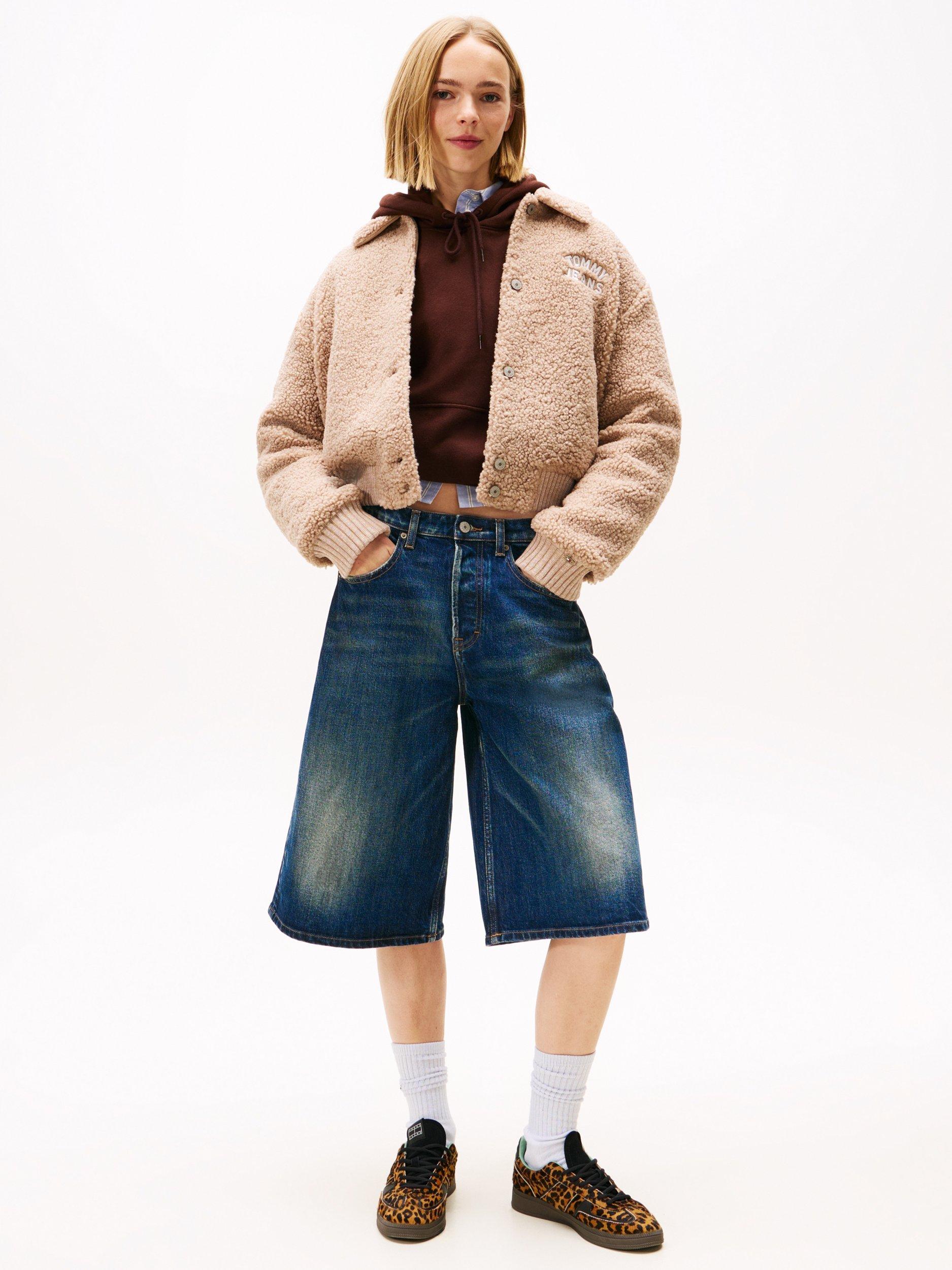 Product image 3 of 6, which shows Tommy Jeans Varsity Teddy Jacket, Malted Milk, XS