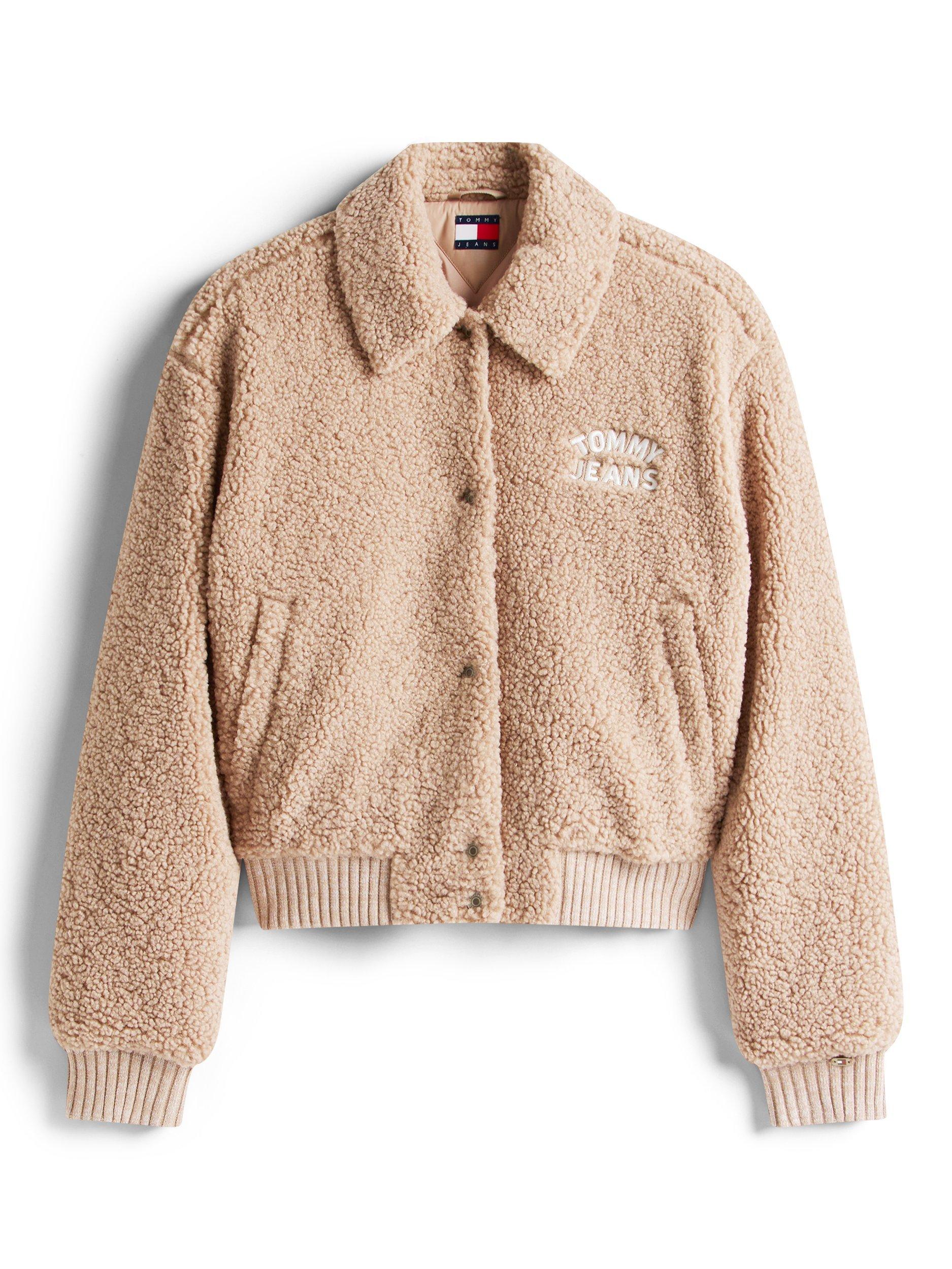 Product image 5 of 6, which shows Tommy Jeans Varsity Teddy Jacket, Malted Milk, XS
