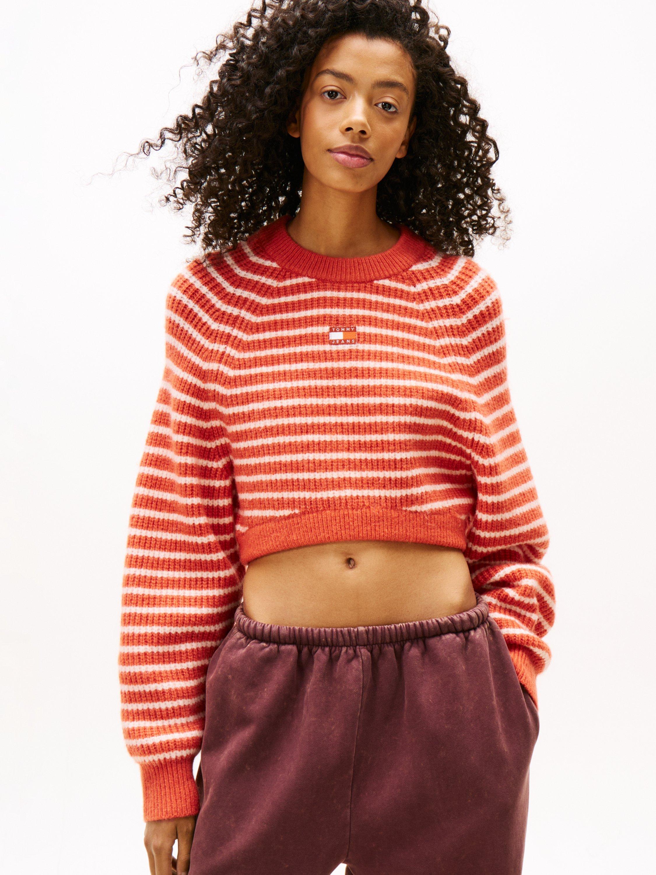 Product image 1 of 5, which shows Tommy Hilfiger Badged Wool Boxy Jumper, Orange/Multi, XS