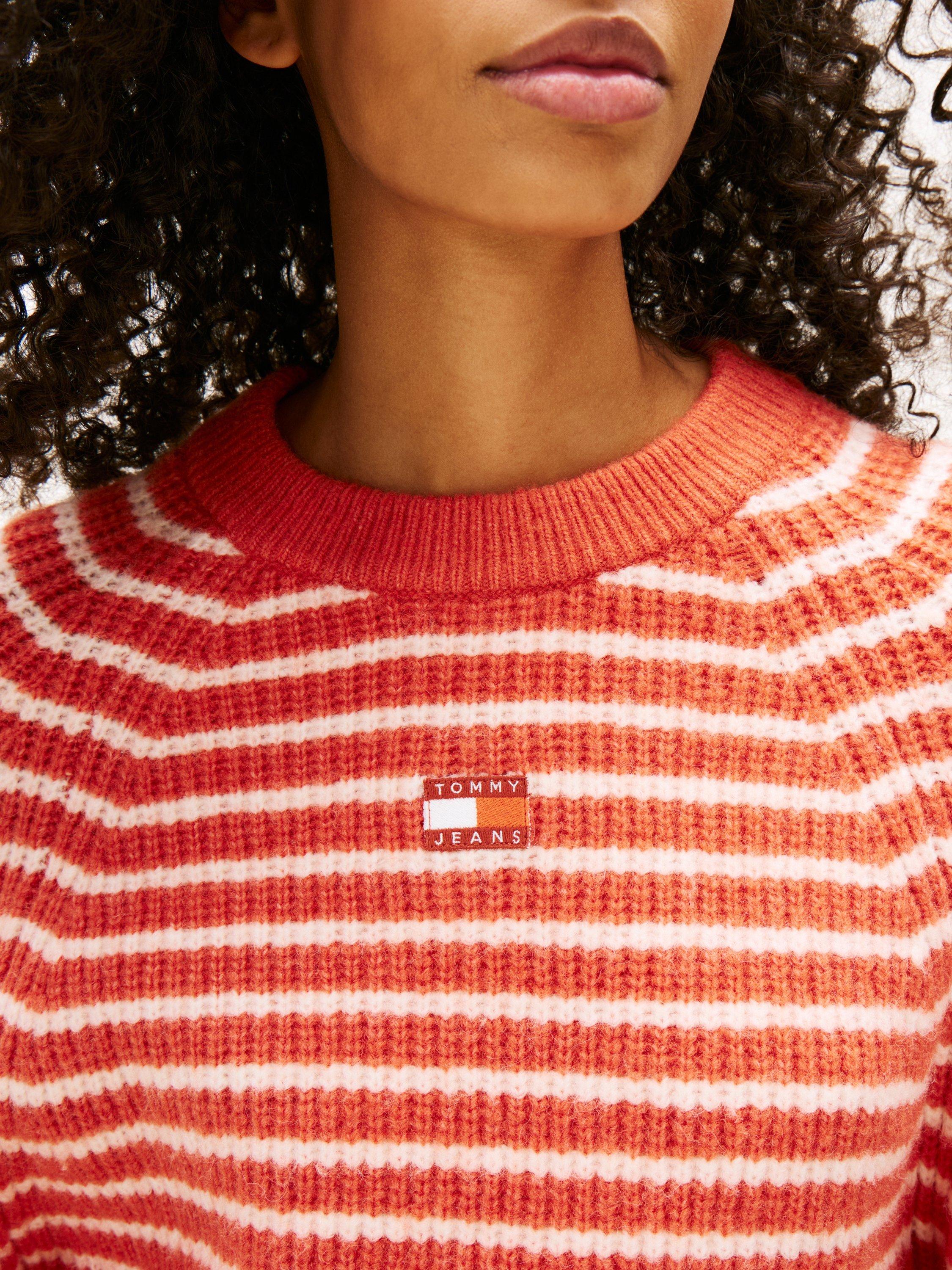 Product image 3 of 5, which shows Tommy Hilfiger Badged Wool Boxy Jumper, Orange/Multi, XS