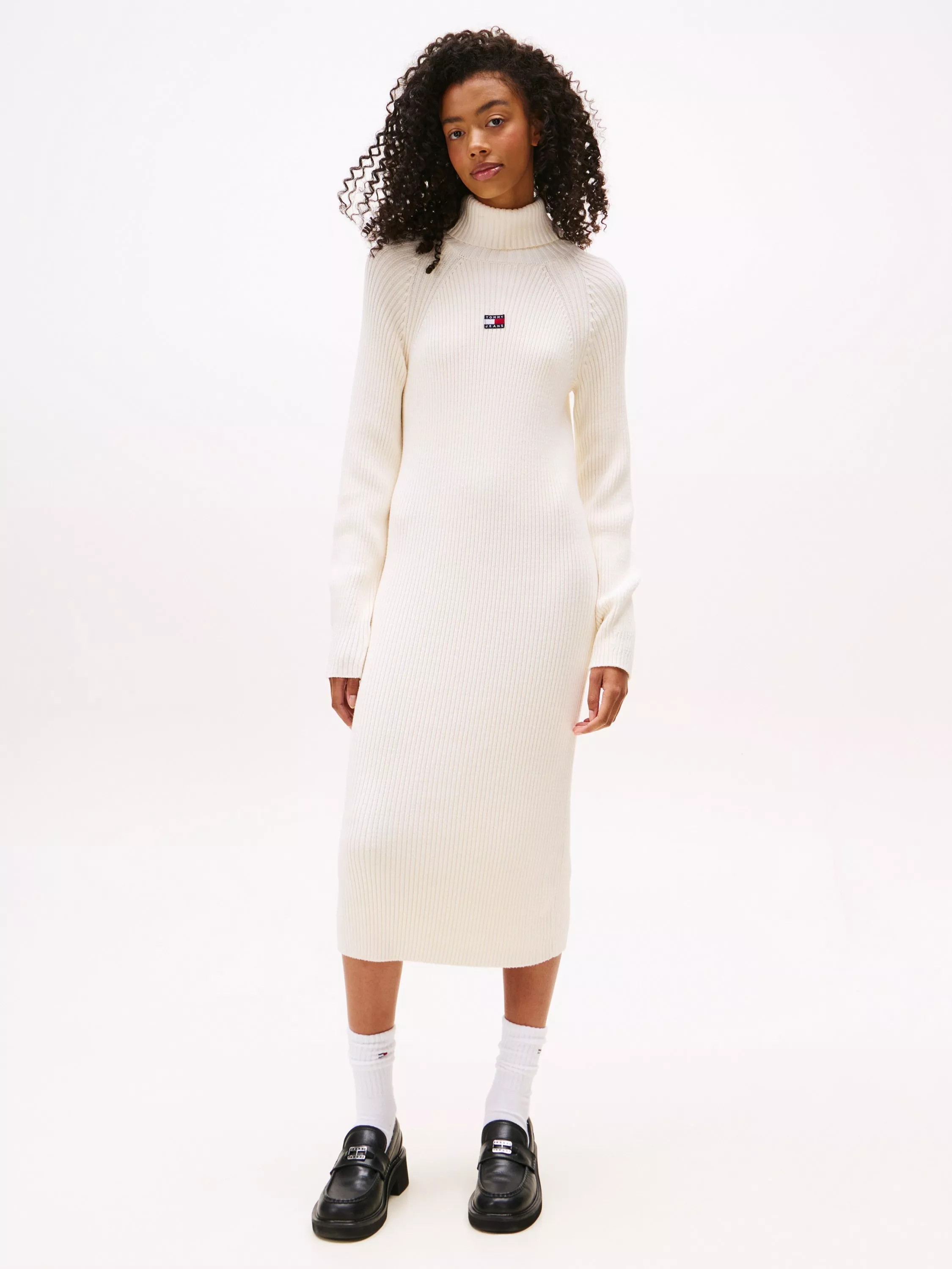 Tommy Jeans Long Sleeve Turtle Neck Midi Dress, Ancient White