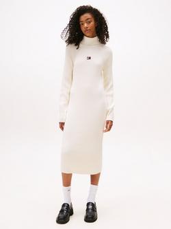 Tommy Jeans Long Sleeve Turtle Neck Midi Dress, Ancient White, Ancient White