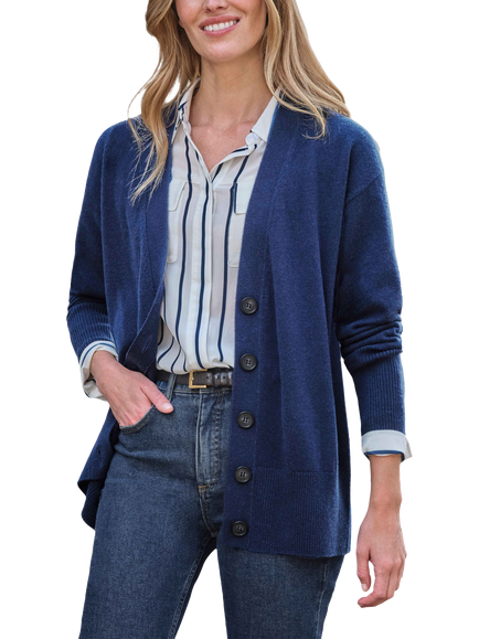 Pure Collection Pure Cashmere Boyfriend Cardigan, Indigo Marl, Indigo Marl