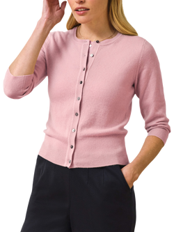 Pure Collection Cropped Pure Cashmere Cardigan, Frosted Pink, Frosted Pink
