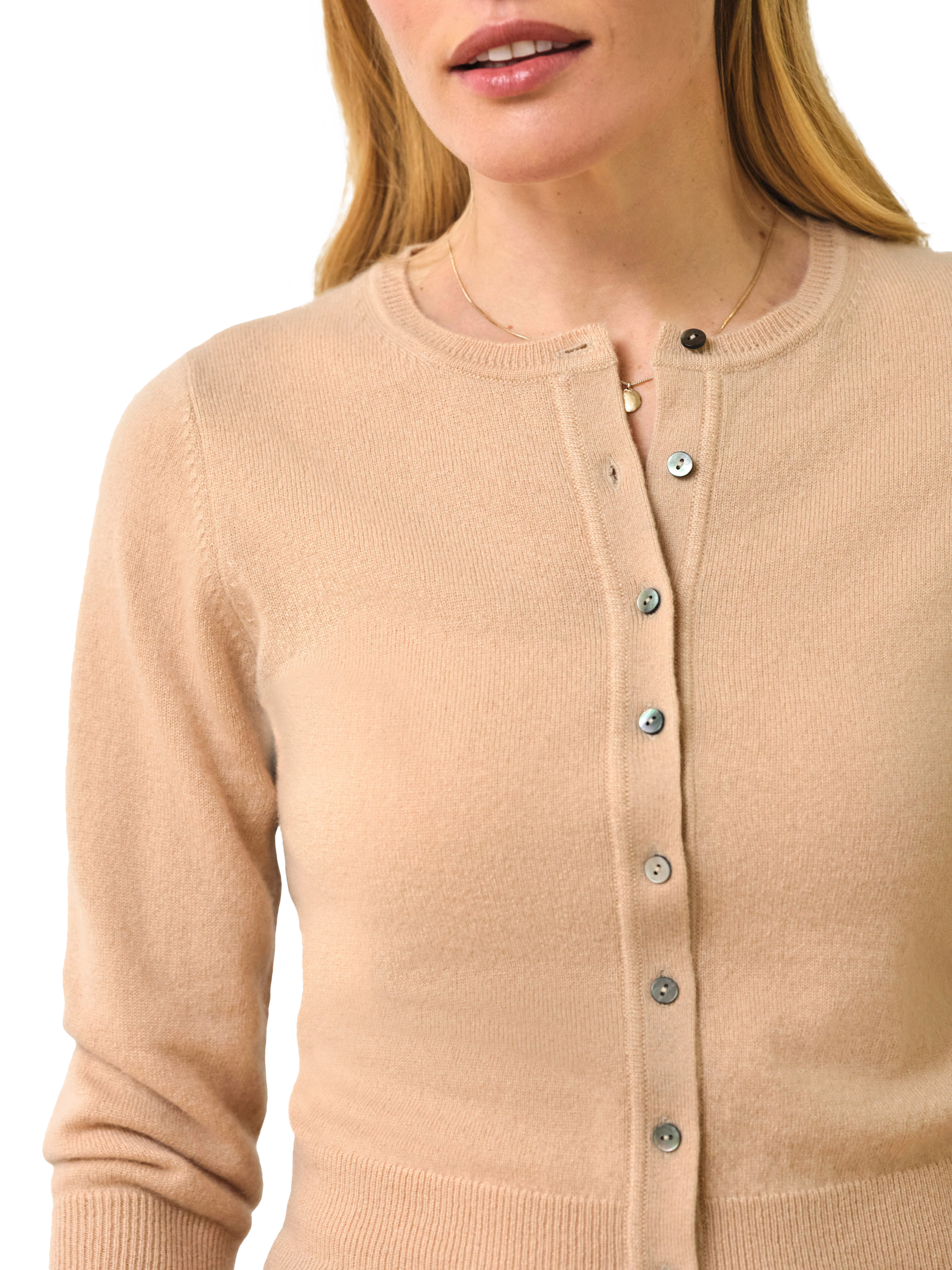 Pure Collection Cropped Smoked Shell Button Pure Cashmere Cardigan