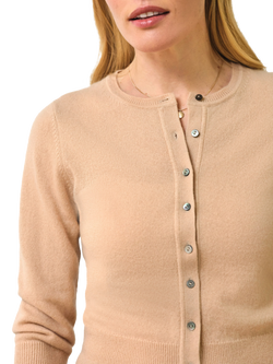 Pure Collection Cropped Smoked Shell Button Pure Cashmere Cardigan, Pale Camel - view 2, Pale Camel