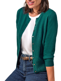 Pure Collection Cashmere Cropped Crew Neck Cardigan, Pine Green