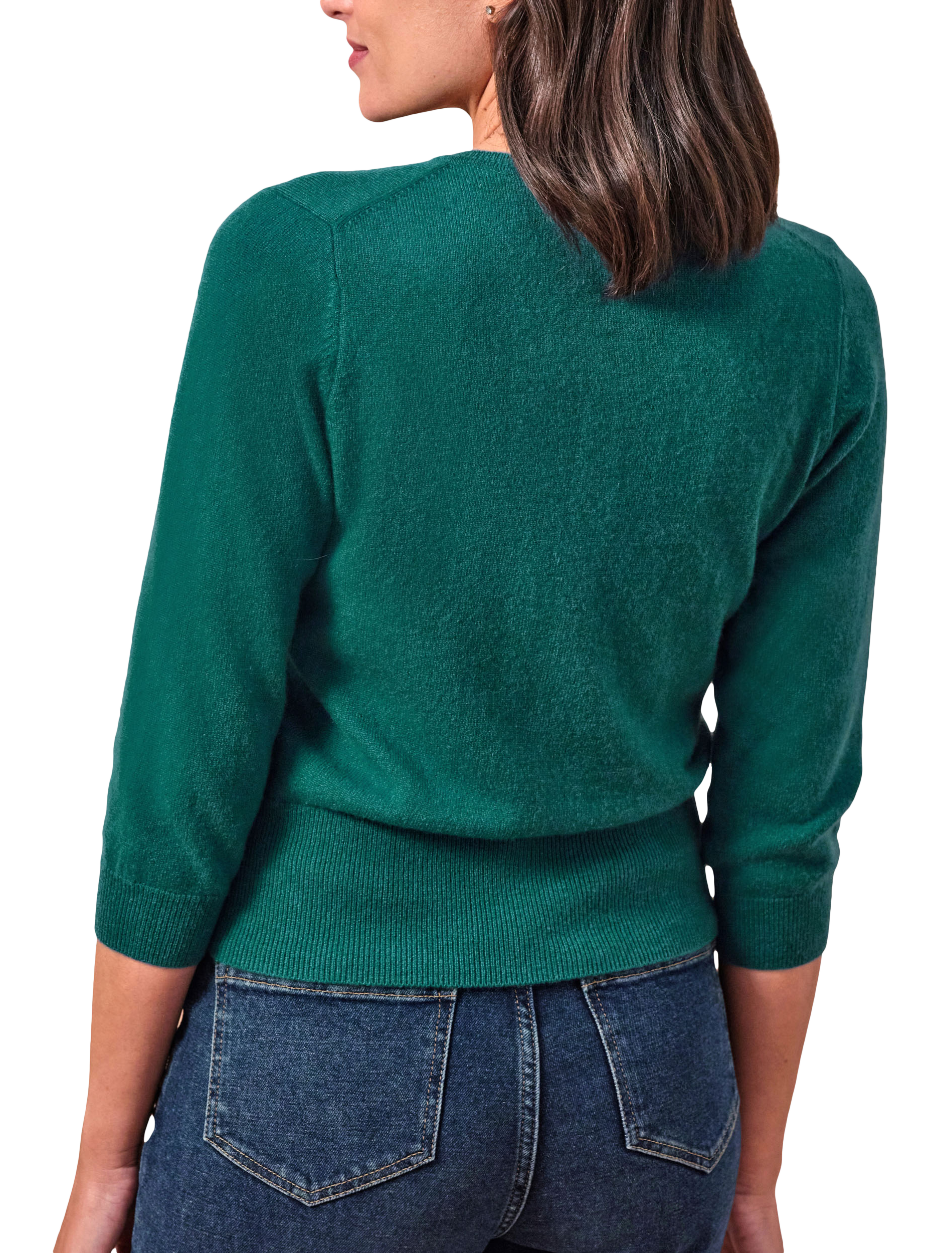 Product image 3 of 3, which shows Pure Collection Cashmere Cropped Crew Neck Cardigan, Pine Green, 8