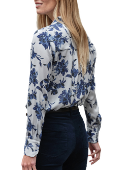 Pure Collection Floral Pure Silk Satin Shirt, Blue - view 2, Blue