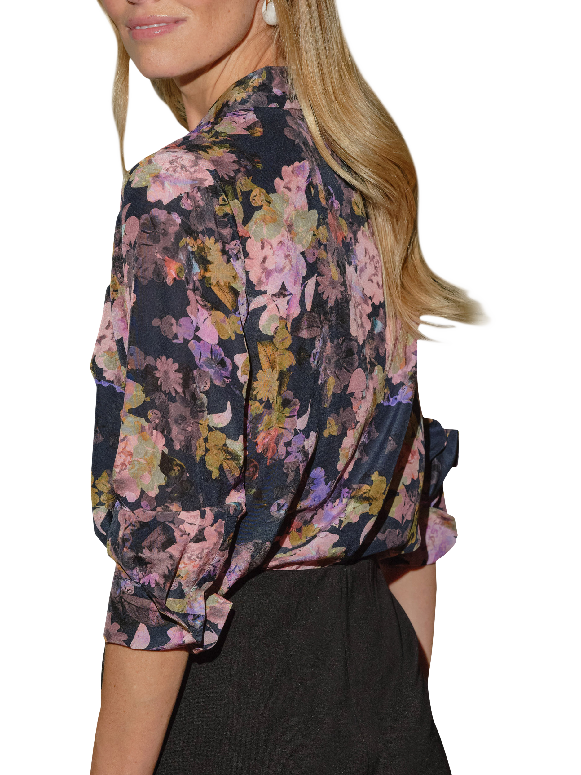 Product image 3 of 3, which shows Pure Collection Floral Pure Silk Shirt, Multi, 8