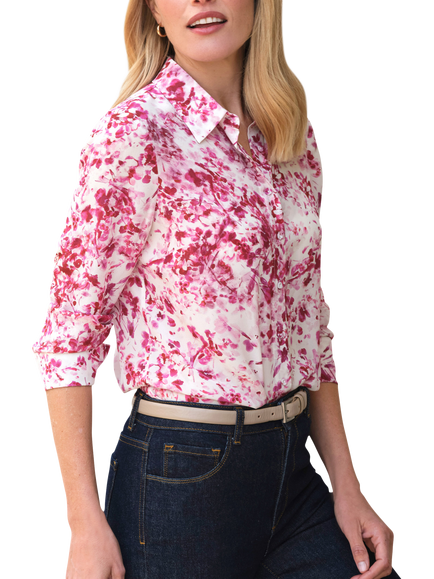 Pure Collection Floral Pure Silk Shirt, Hot Pink, Hot Pink
