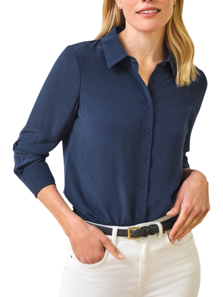 Pure Collection Washed Silk Loose Fit Shirt, Navy, Navy
