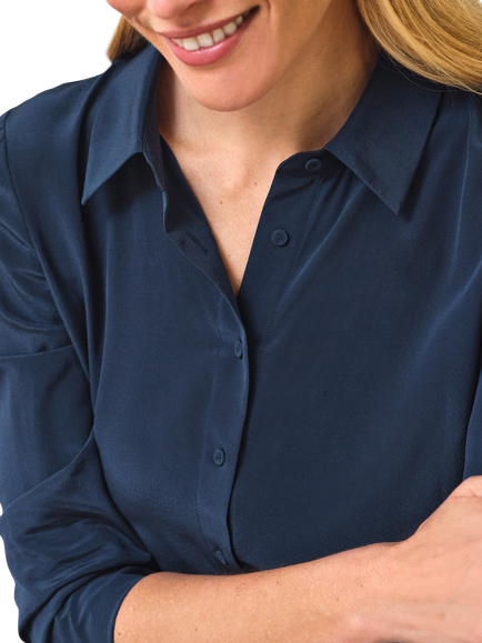 Pure Collection Washed Silk Loose Fit Shirt, Navy - view 2, Navy