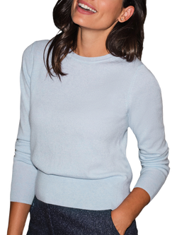 Pure Collection Cashmere Cropped Crew Neck Sweater, Cloud Blue