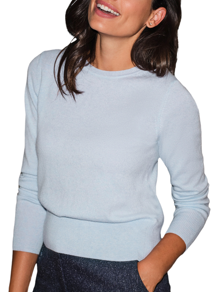 Pure Collection Cashmere Cropped Crew Neck Sweater, Cloud Blue