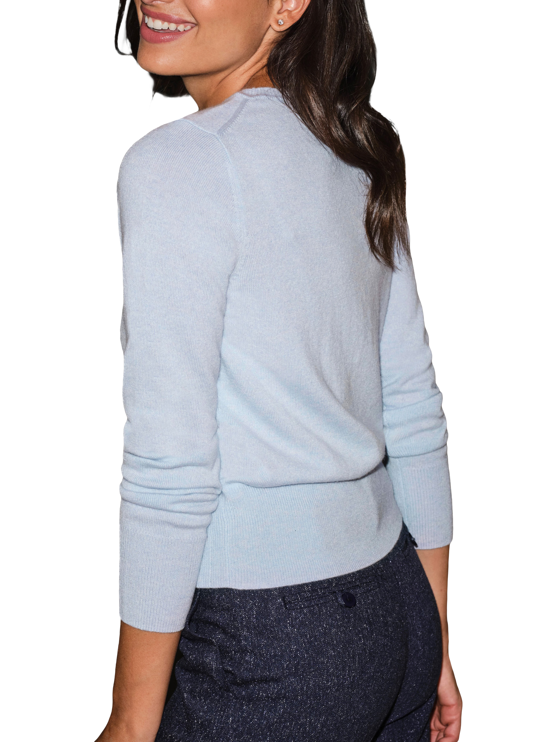 Product image 3 of 3, which shows Pure Collection Cashmere Cropped Crew Neck Sweater, Cloud Blue, 8