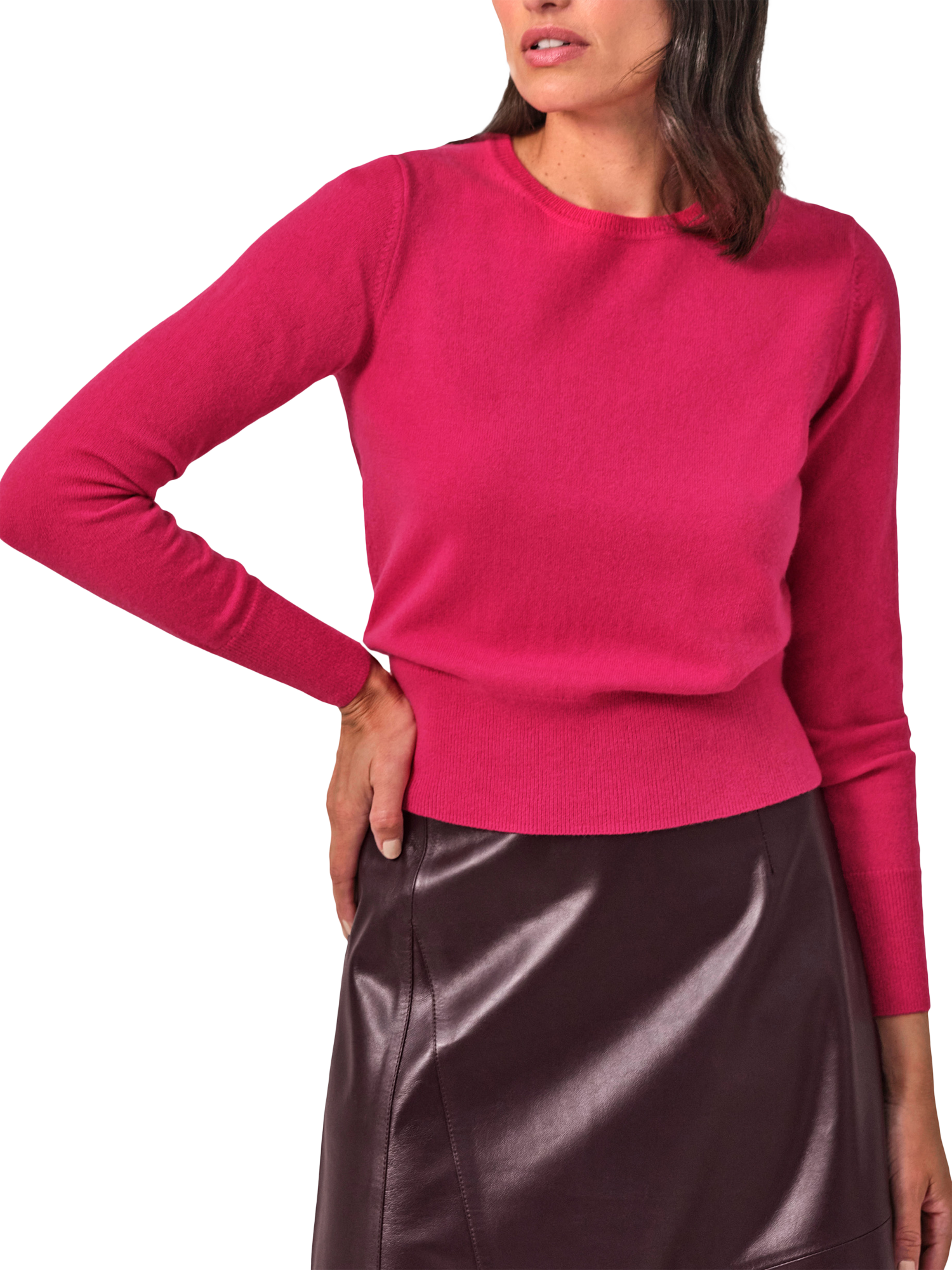 Product image 1 of 3, which shows Pure Collection Cashmere Cropped Crew Neck Sweater, Redcurrant, 8