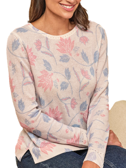 Pure Collection Floral Pure Cashmere Jumper, Pink, Pink