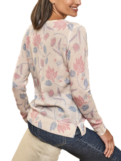 Pure Collection Floral Pure Cashmere Jumper, Pink - view 2, Pink