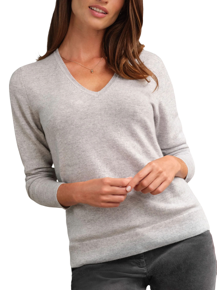 Pure Collection Pure Cashmere V -Neck Jumper, Heather Dove, Heather Dove