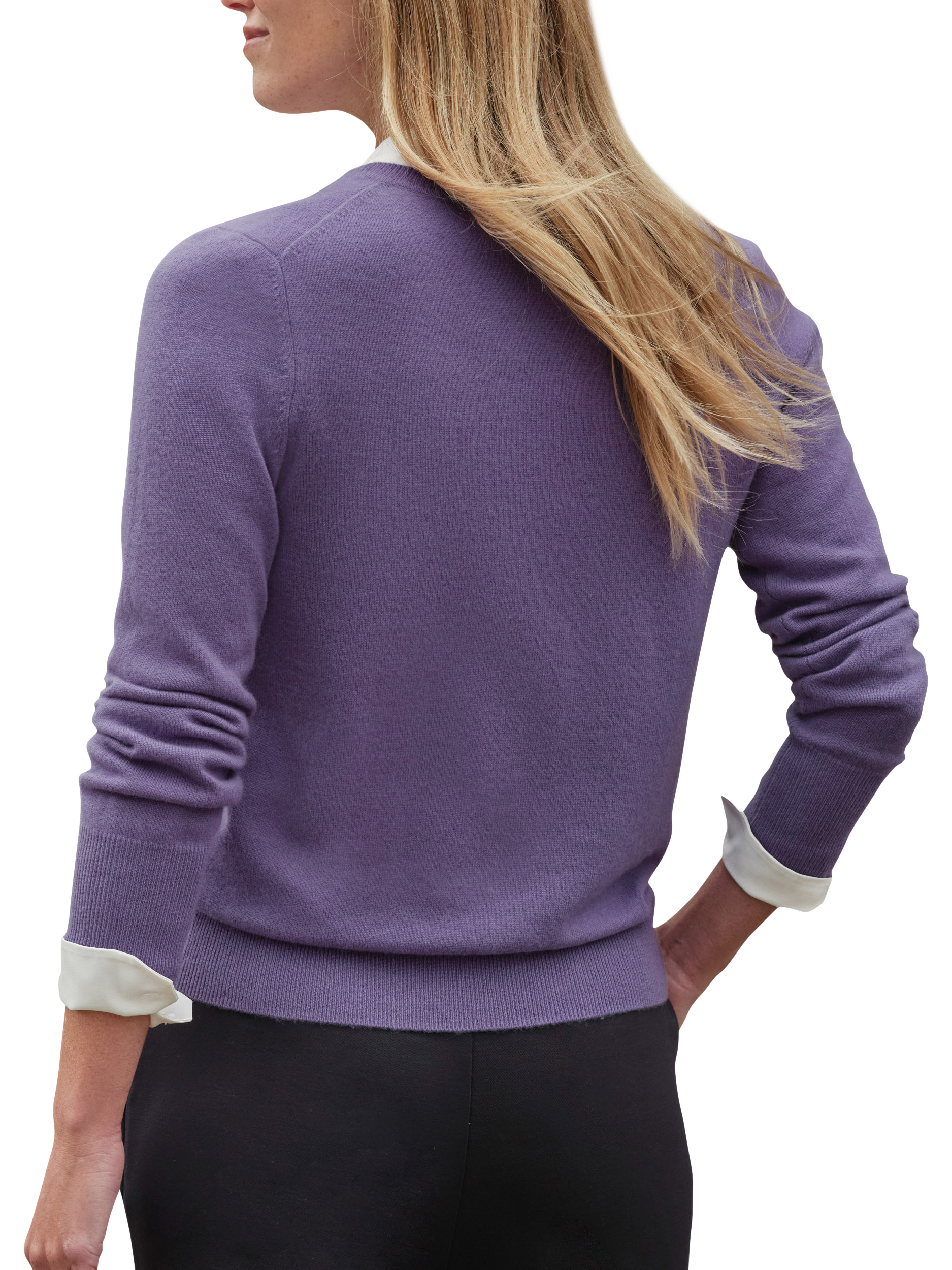 Product image 2 of 3, which shows Pure Collection V-Neck Pure Cashmere Jumper, Viola, 8
