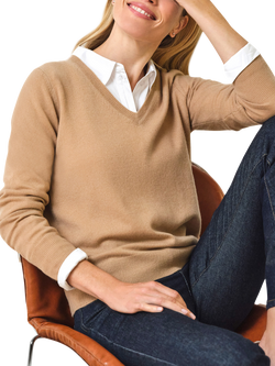 Pure Collection V-Neck Pure Cashmere Jumper, Caramel
