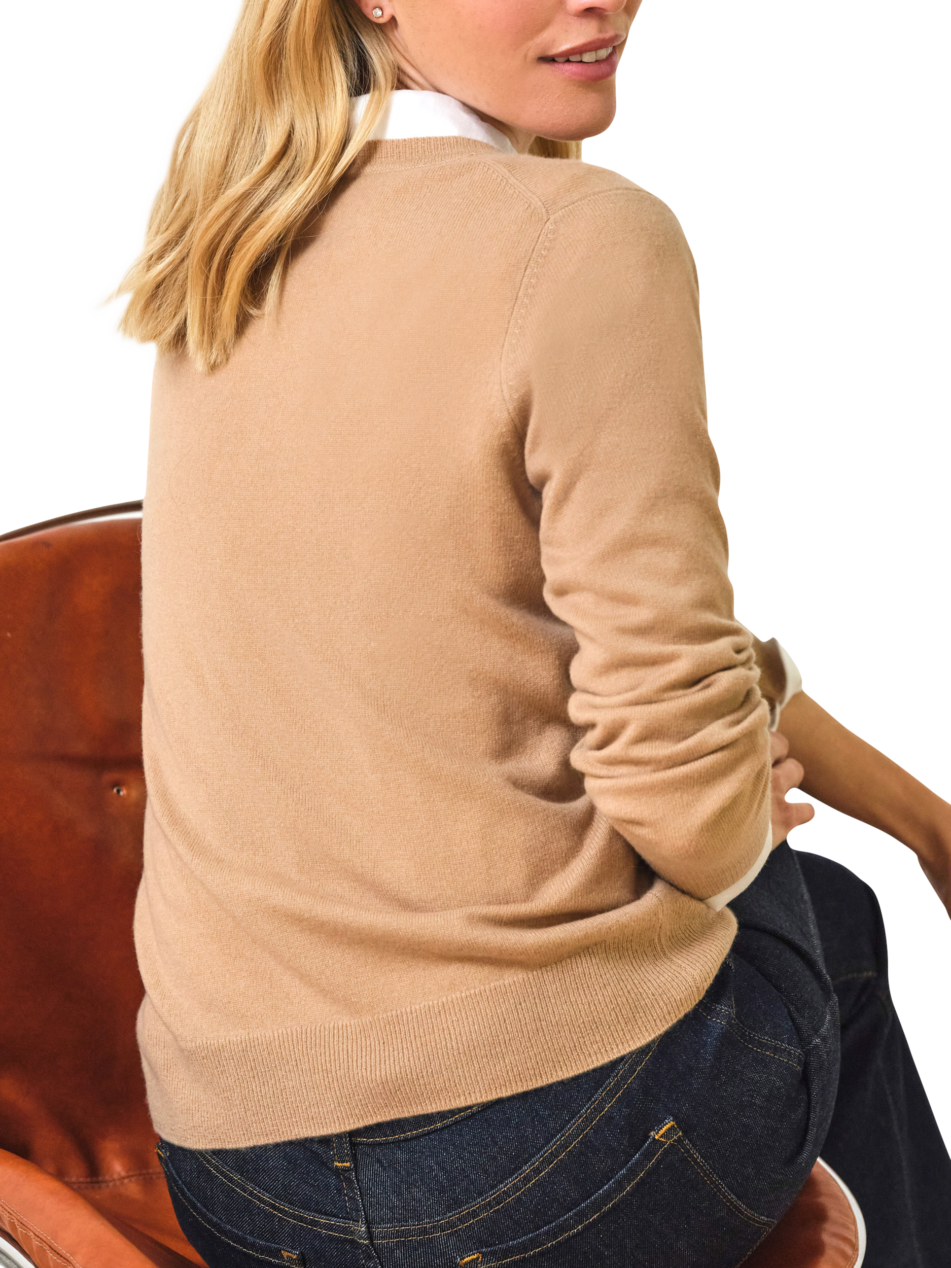 Product image 2 of 3, which shows Pure Collection Pure Cashmere V-Neck Jumper , Caramel, 8