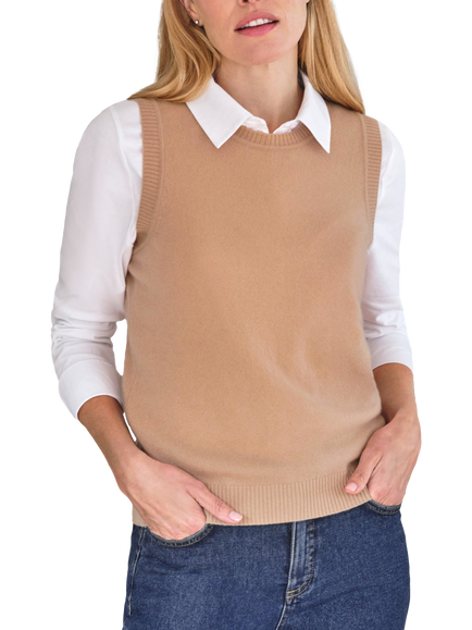 Pure Collection Crew Neck Pure Cashmere Tank Top, Camel, Camel