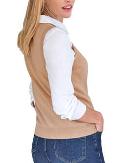 Pure Collection Crew Neck Pure Cashmere Tank Top, Camel - view 2, Camel